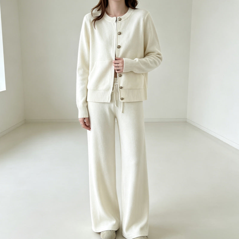 Conjunto de punto de 2 piezas: cárdigan y pantalón ancho