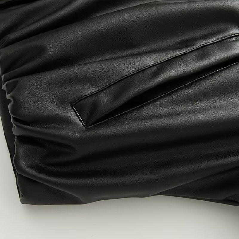Chaqueta de PU de cuello alto con botones y cremallera