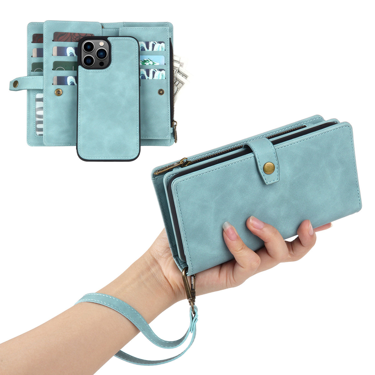 Funda cartera multifunción en PU para iPhone