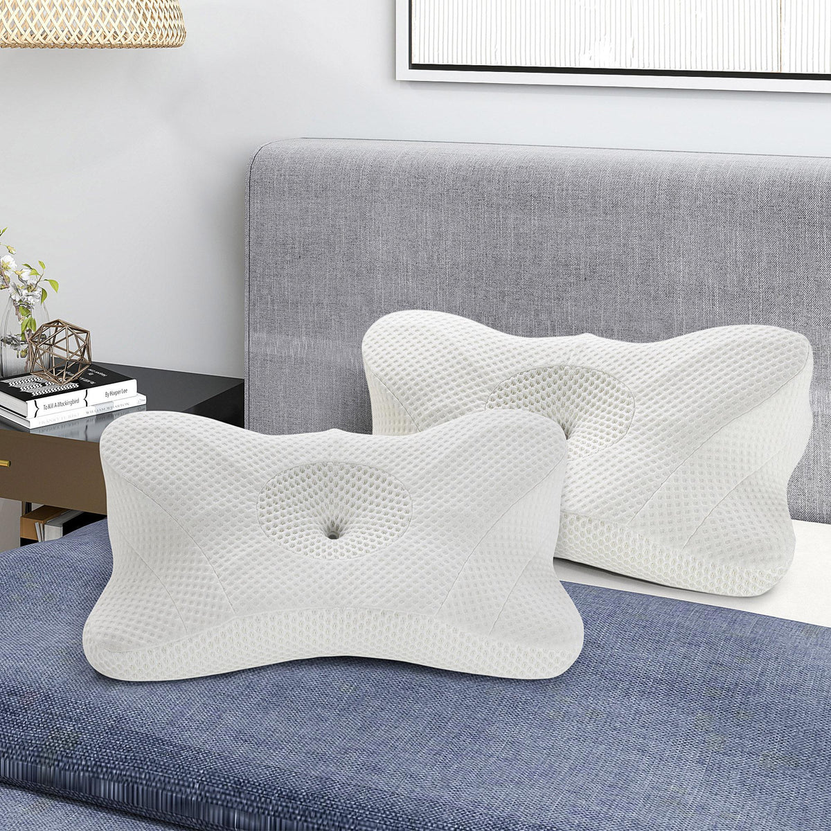 Almohada de espuma viscoelástica con contorno y doble altura — blanca
