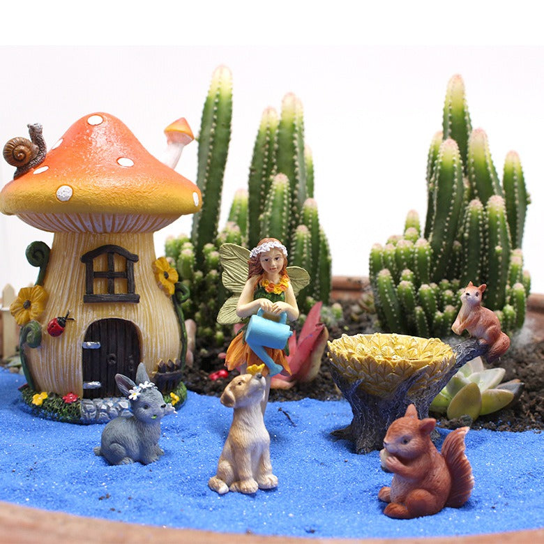 Juego de casitas de setas decorativas para jardín