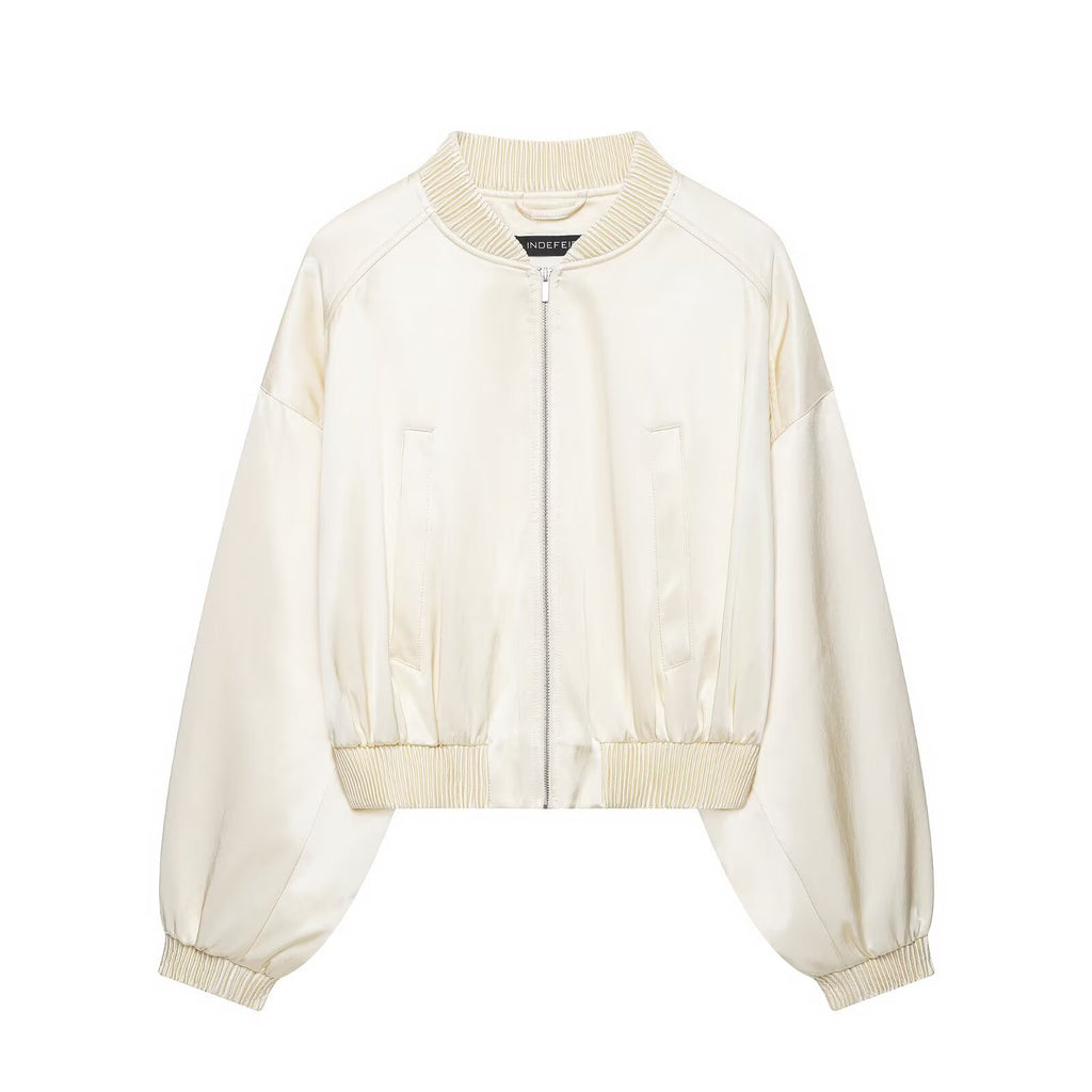 Chaqueta bomber holgada beige con cremallera
