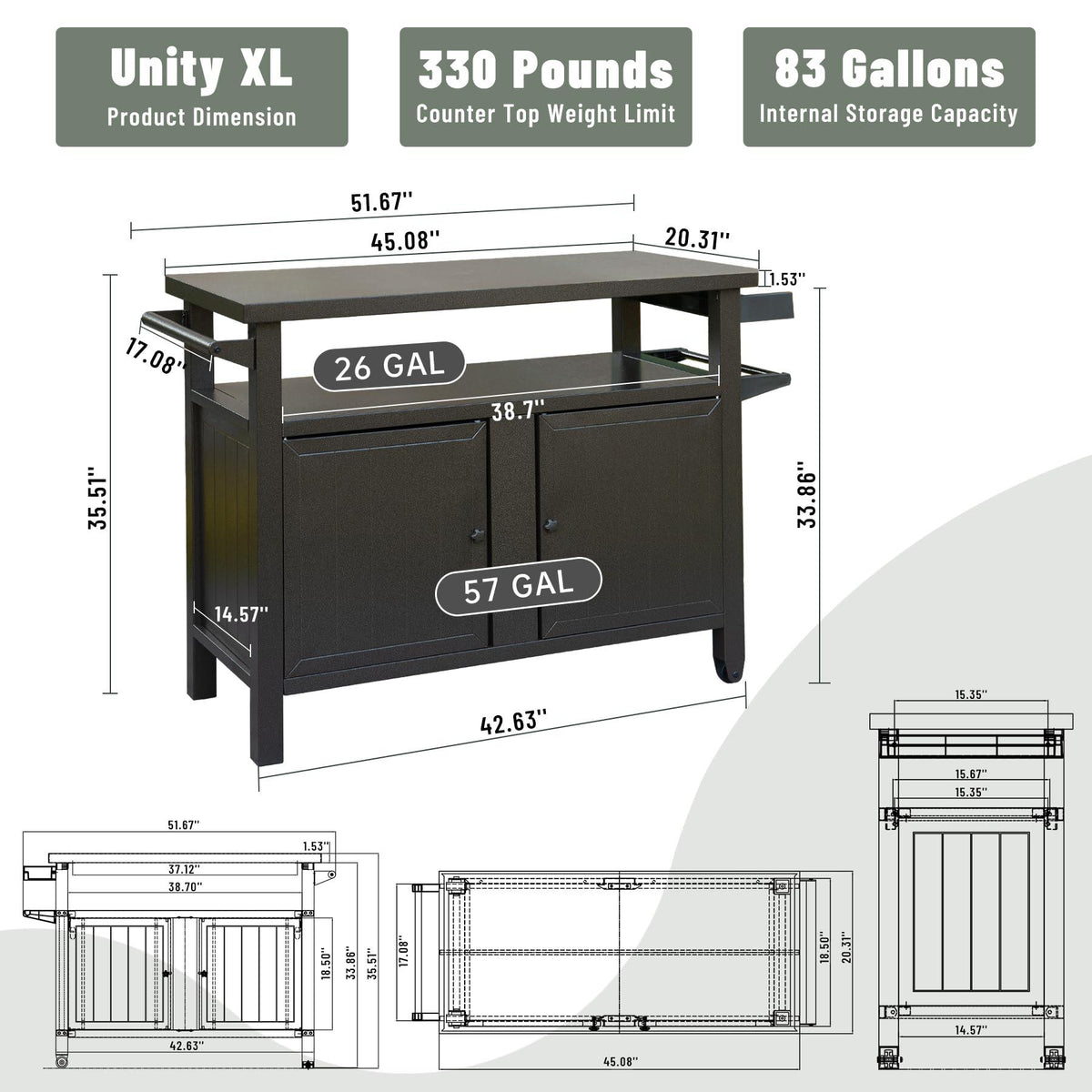 Gabinete exterior con ruedas de 83 galones — marrón