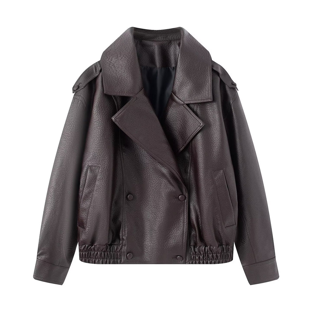 Chaqueta de cuero sintético texturizado con doble botonadura