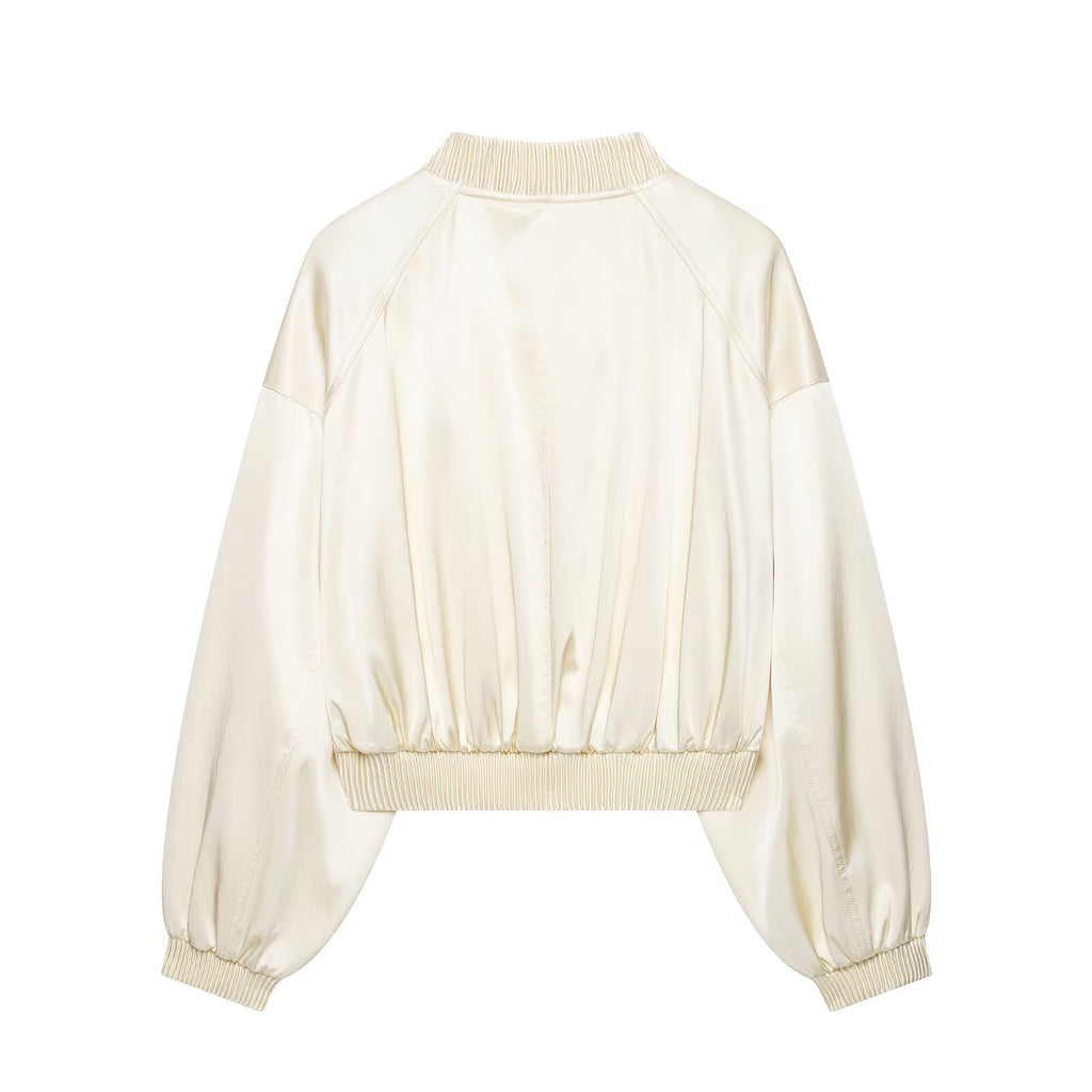 Chaqueta bomber holgada beige con cremallera