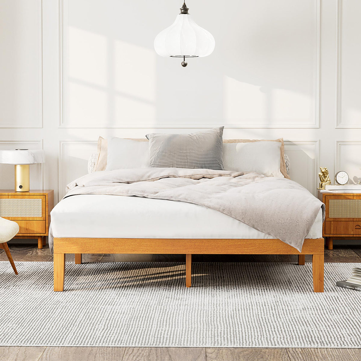 Base de cama de madera con láminas y sin cabecero — King