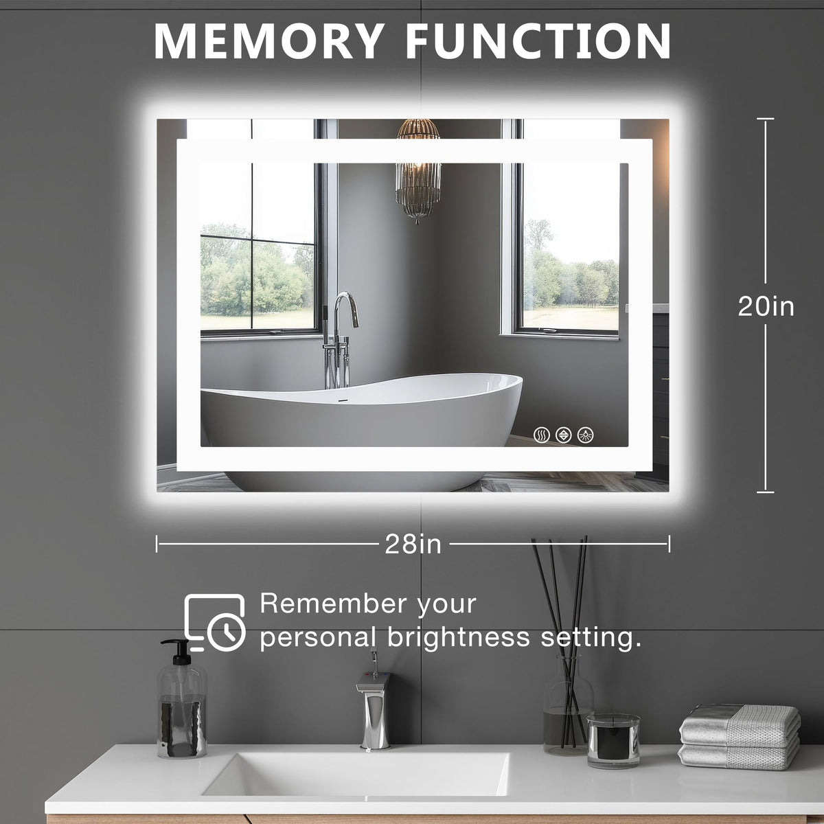 Espejo LED antivaho de 20 × 28 pulgadas