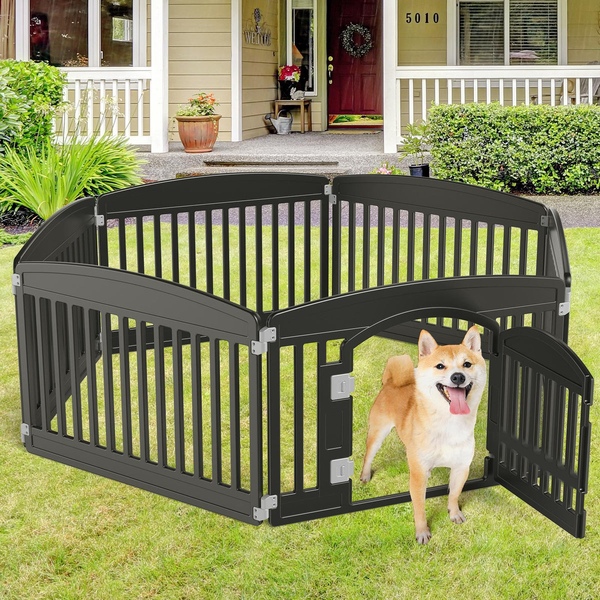 Corral plegable para perros negro, 6 paneles