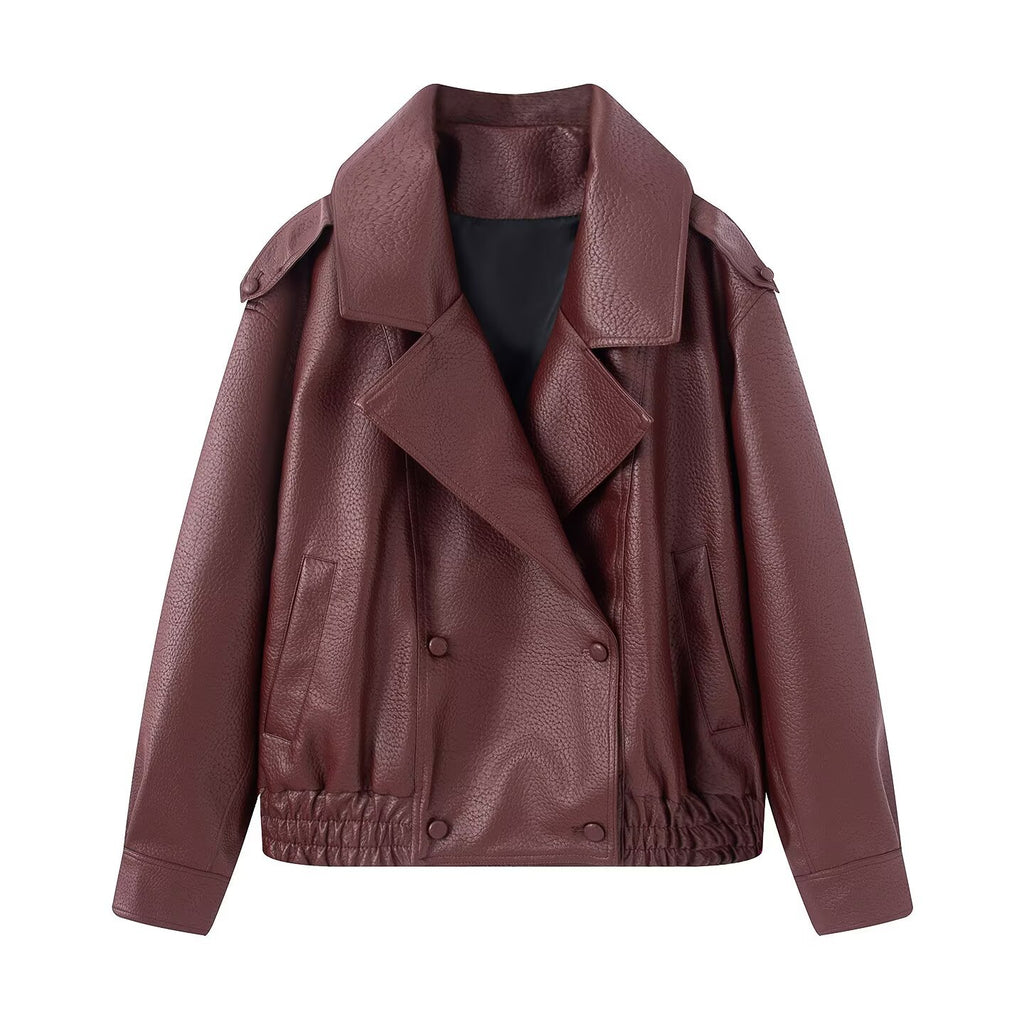 Chaqueta de cuero sintético texturizado con doble botonadura