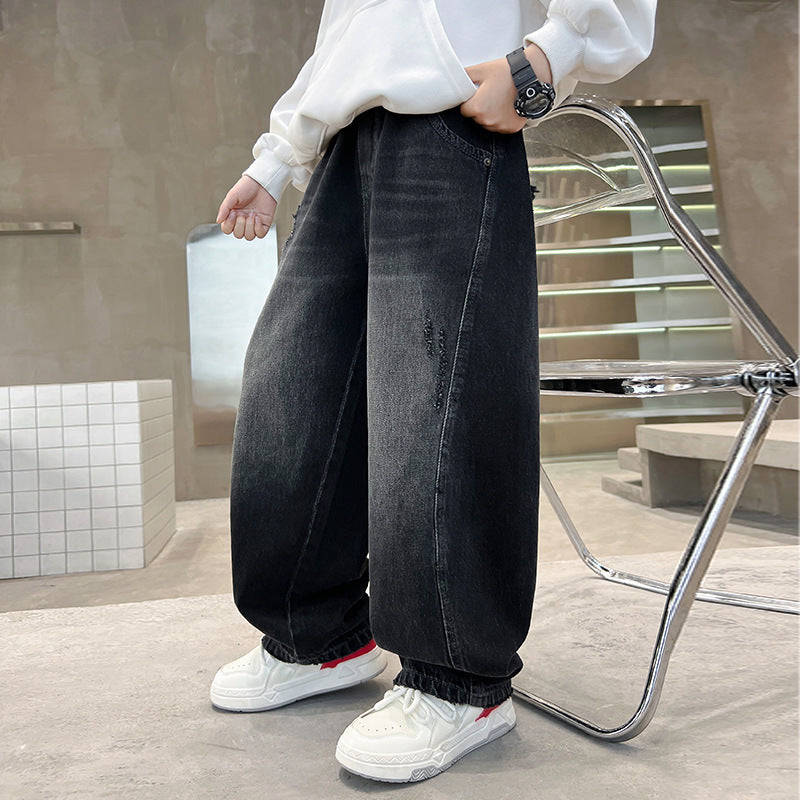Boys Casual Denim Jeans Loose Straight Leg Long Pants