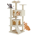 Árbol para gatos con casita, rascador y rampa — beige
