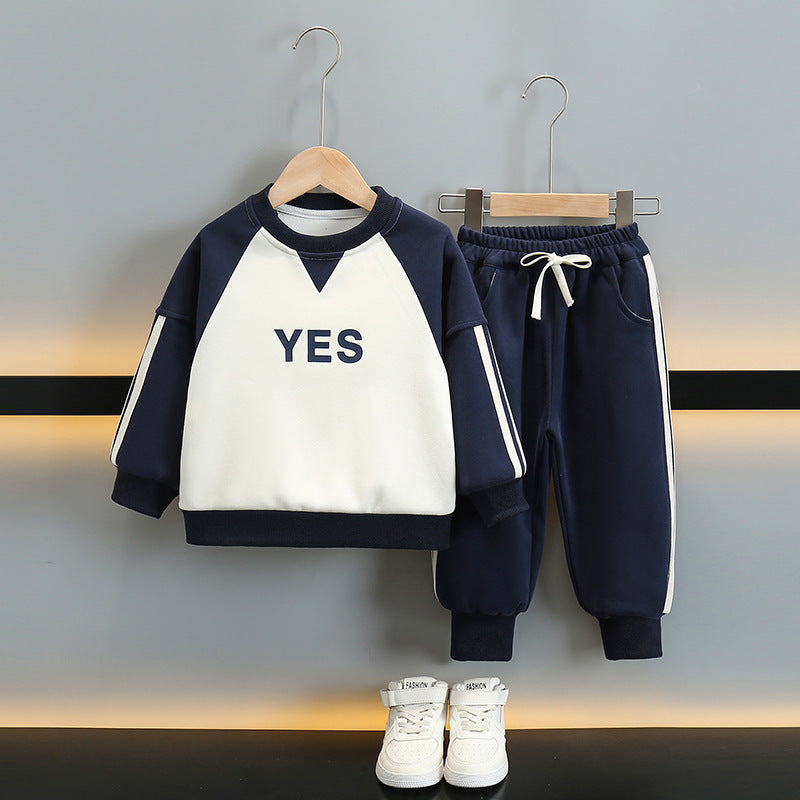 Boys' Casual Fleece-Lined Hoodie Two-Piece Set | Kids Winter Sports Outfit