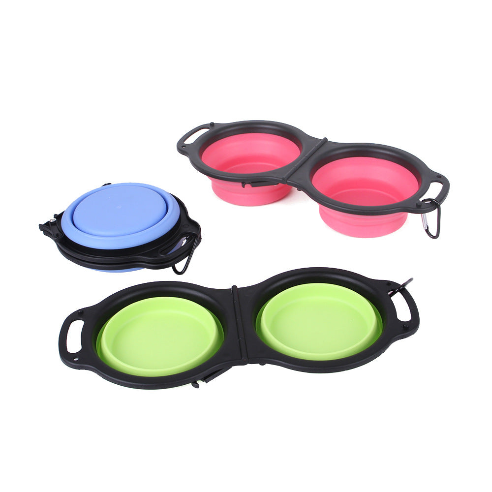 Comedero doble plegable para mascotas con borde negro