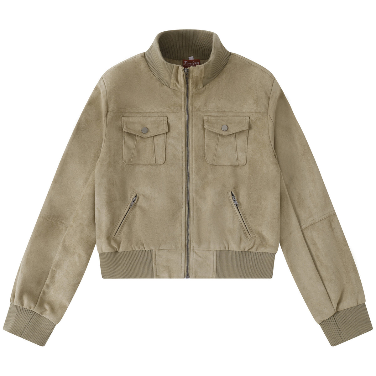 Chaqueta corta de ante sintético con varios bolsillos