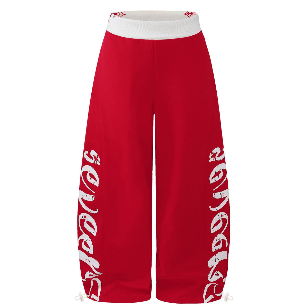 Pantalón deportivo ancho con letras laterales y cintura a contraste