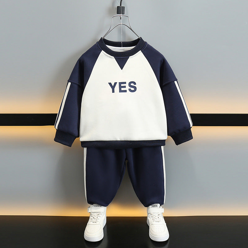 Boys' Casual Fleece-Lined Hoodie Two-Piece Set | Kids Winter Sports Outfit