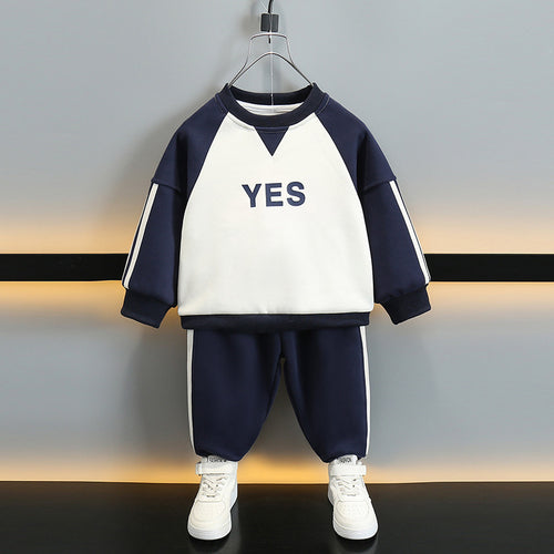 Boys' Casual Fleece-Lined Hoodie Two-Piece Set | Kids Winter Sports Outfit
