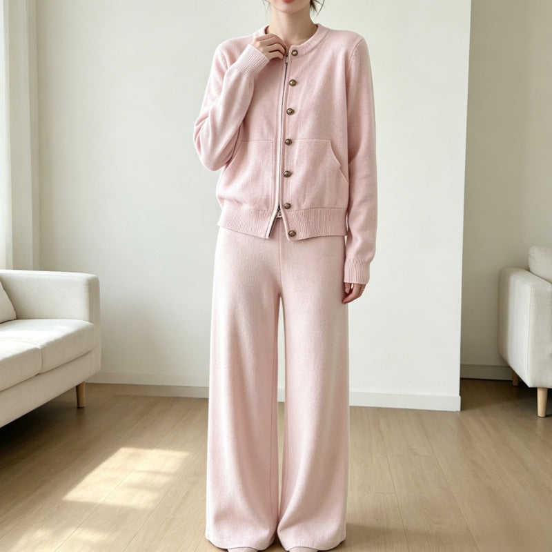 Conjunto de punto de 2 piezas: cárdigan y pantalón ancho