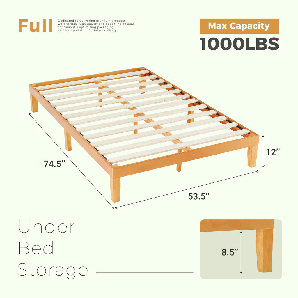 Base de cama de madera con láminas y sin cabecero — Full