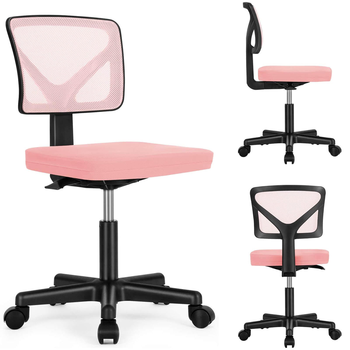 Silla de oficina de malla sin brazos — rosa