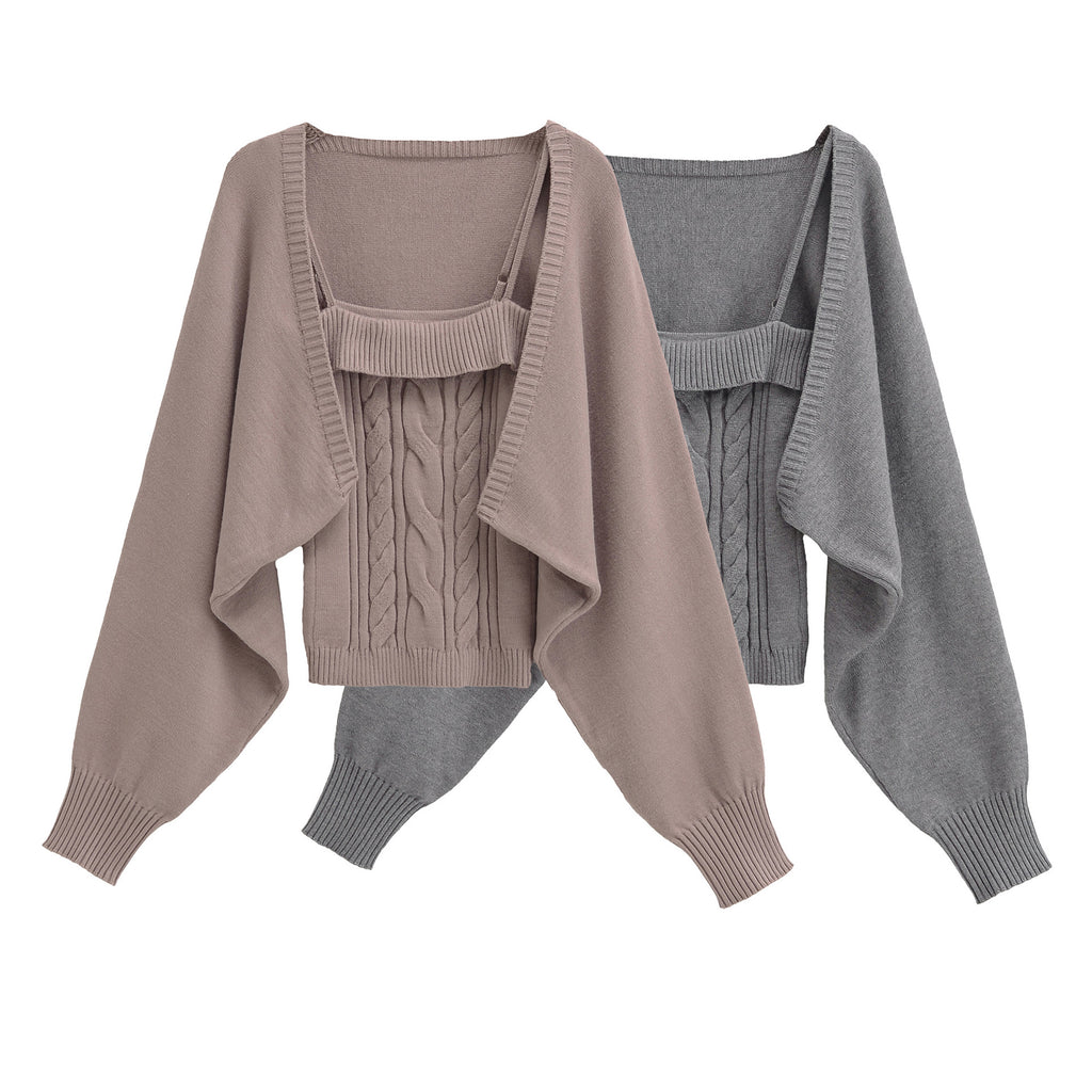 Conjunto de cárdigan trenzado y camiseta de tirantes