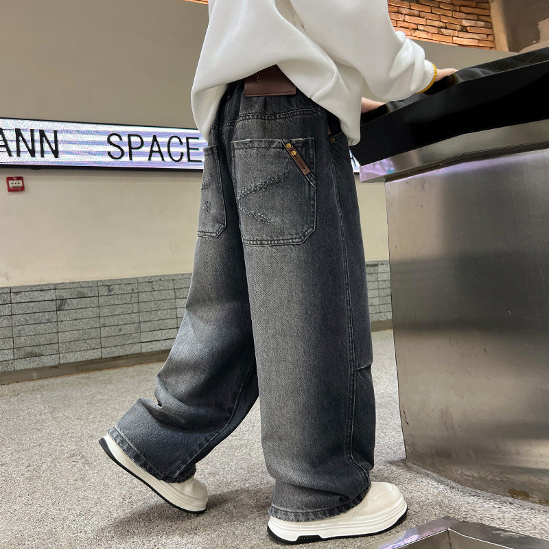 Straight Leg Loose Fit Gradient Denim Casual Pants for Boys