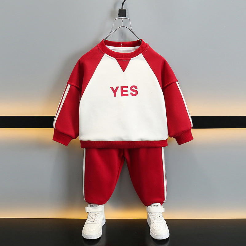 Boys' Casual Fleece-Lined Hoodie Two-Piece Set | Kids Winter Sports Outfit