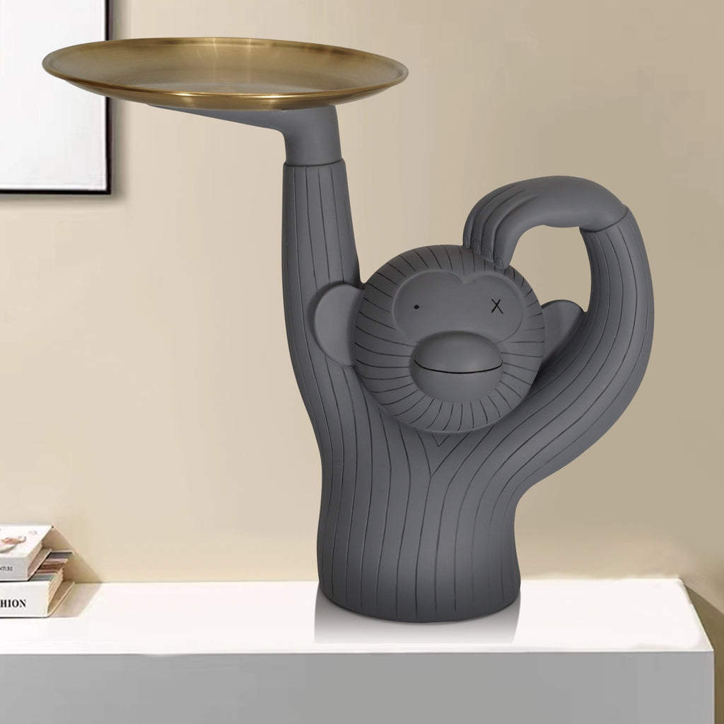 Figura decorativa de mono con bandeja