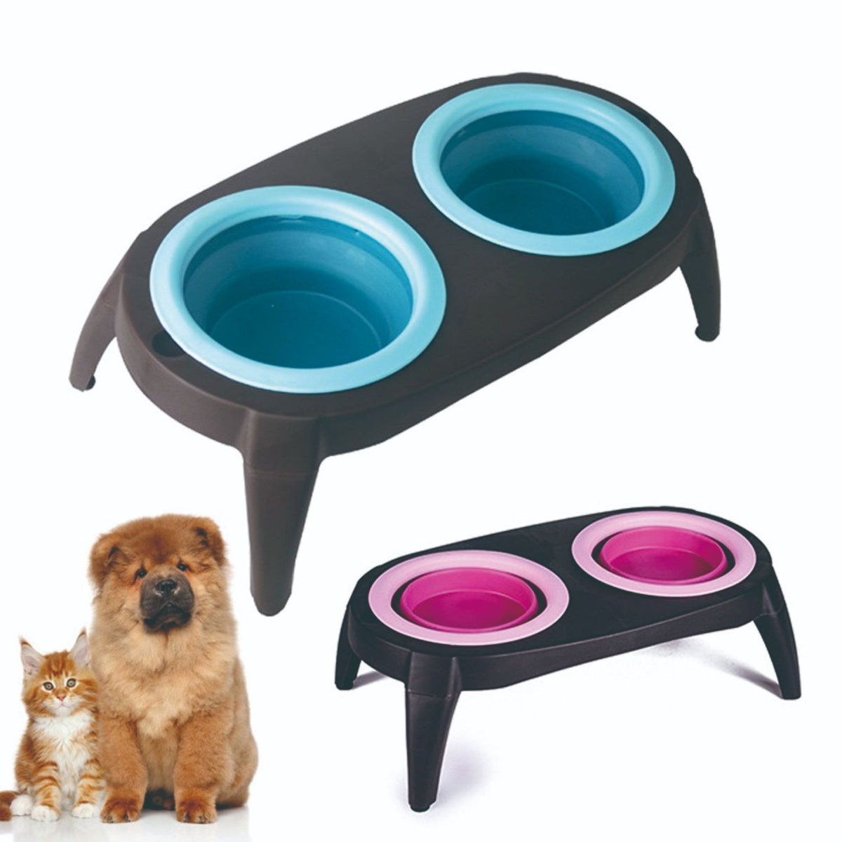 Comedero doble plegable de silicona para mascotas