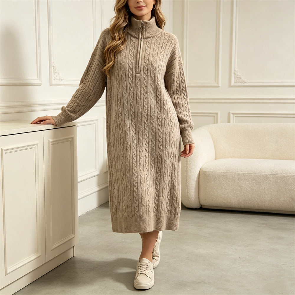 Vestido de punto trenzado con media cremallera