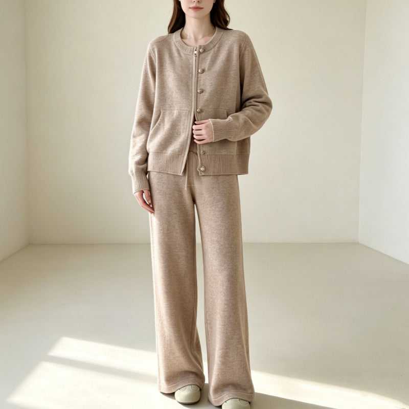 Conjunto de punto de 2 piezas: cárdigan y pantalón ancho