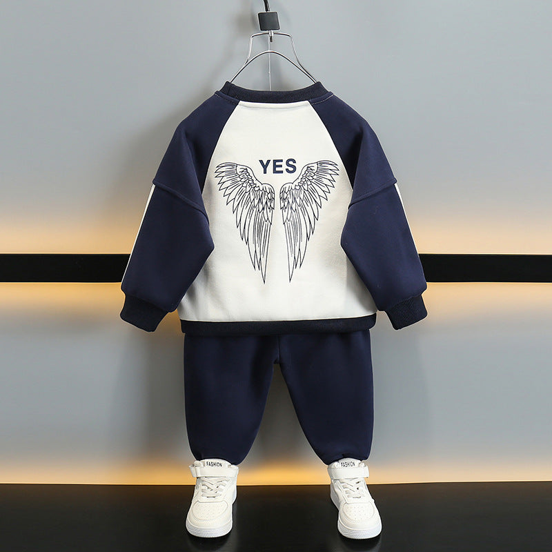 Boys' Casual Fleece-Lined Hoodie Two-Piece Set | Kids Winter Sports Outfit