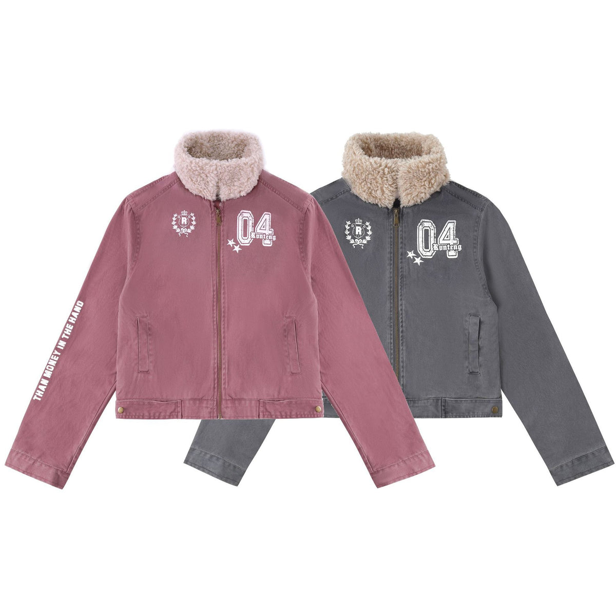 Chaqueta motera corta estampada con cuello de borreguito