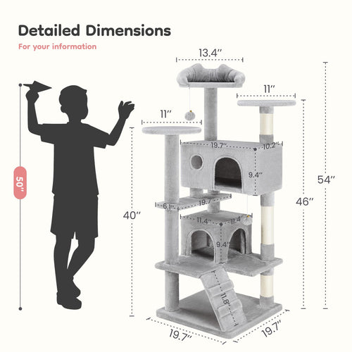 Árbol para gatos con casita, rascador y rampa — gris