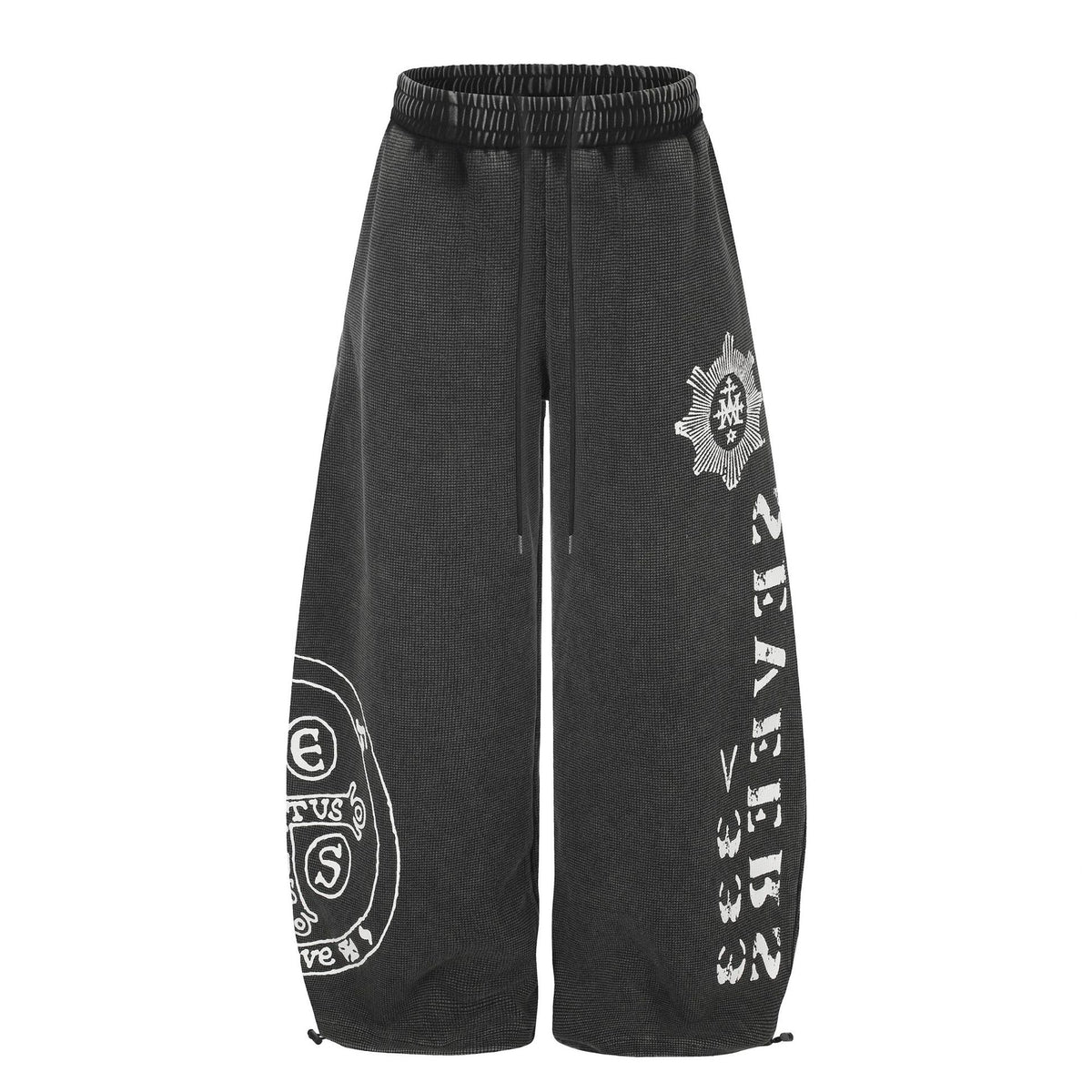 Pantalón ancho tipo waffle con cintura elástica y cordón