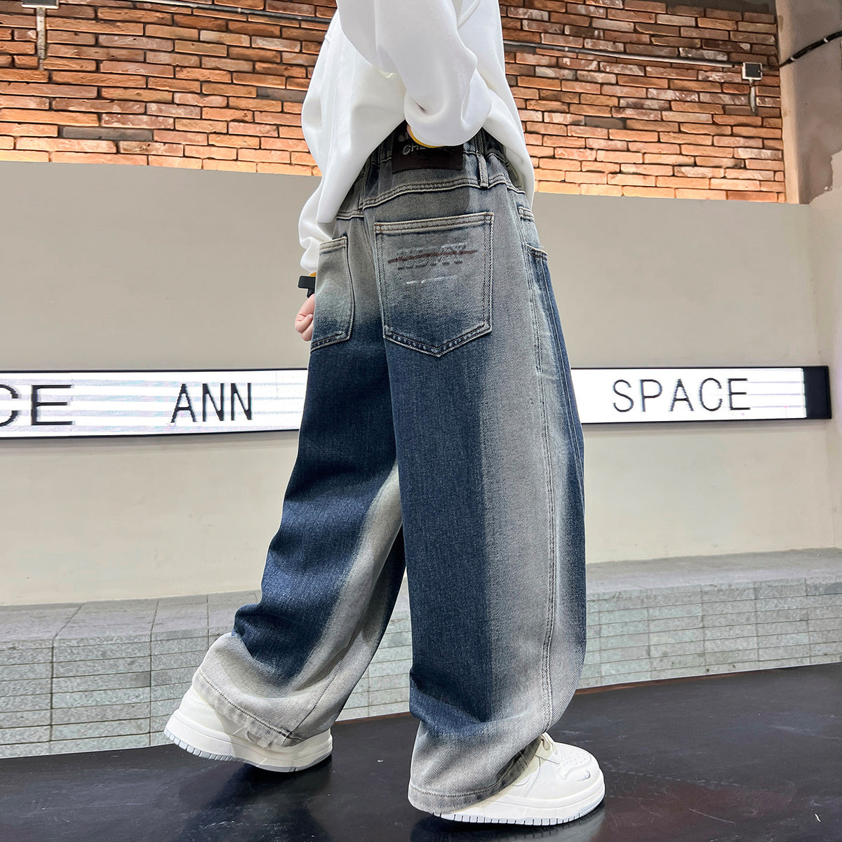 Retro Gradient Denim Long Pants for Boys
