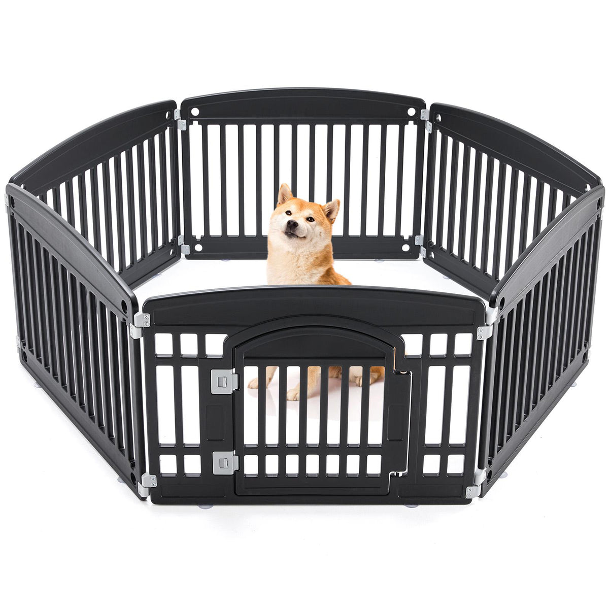 Corral plegable para perros negro, 6 paneles