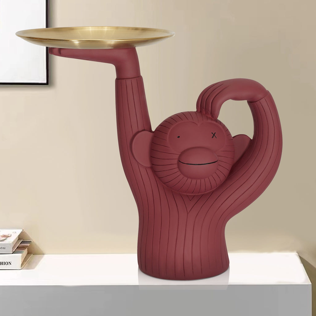 Figura decorativa de mono con bandeja
