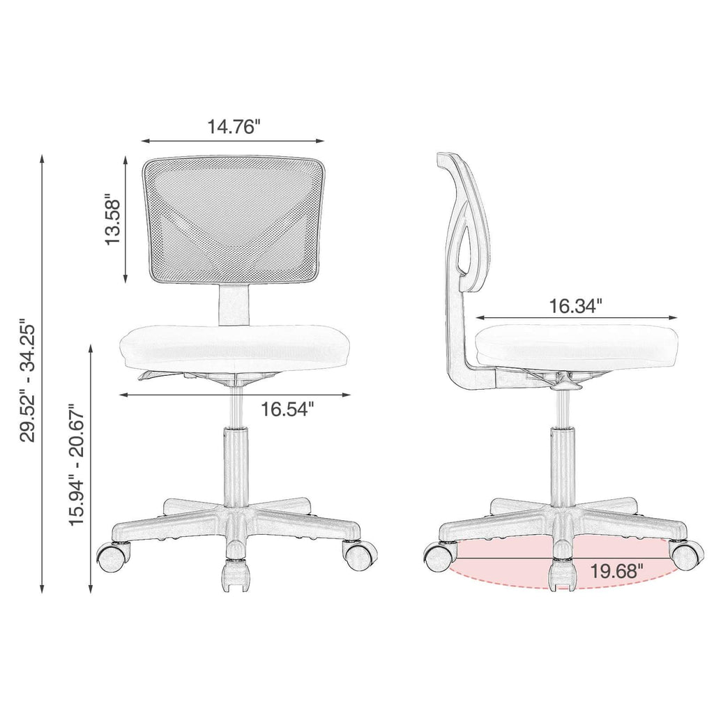 Silla de oficina de malla sin brazos — rosa