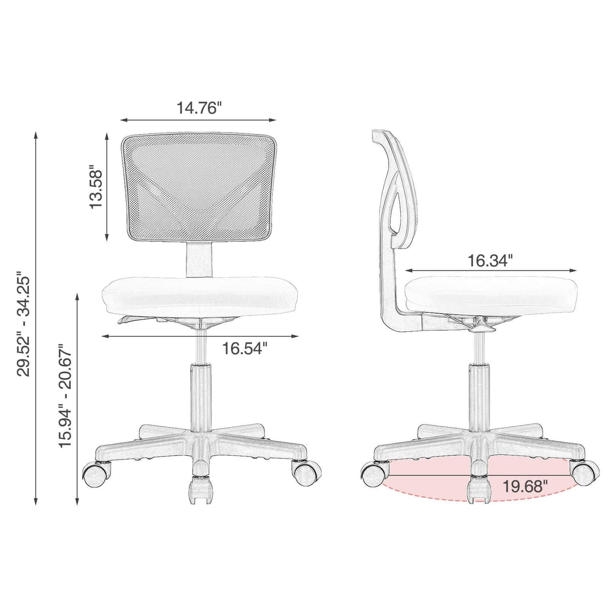 Silla de oficina de malla sin brazos — rosa