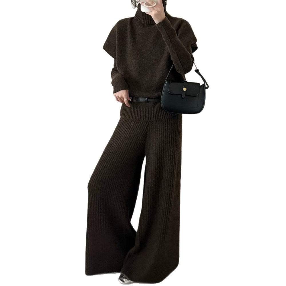 Conjunto de punto de 3 piezas con chaleco y pantalón ancho