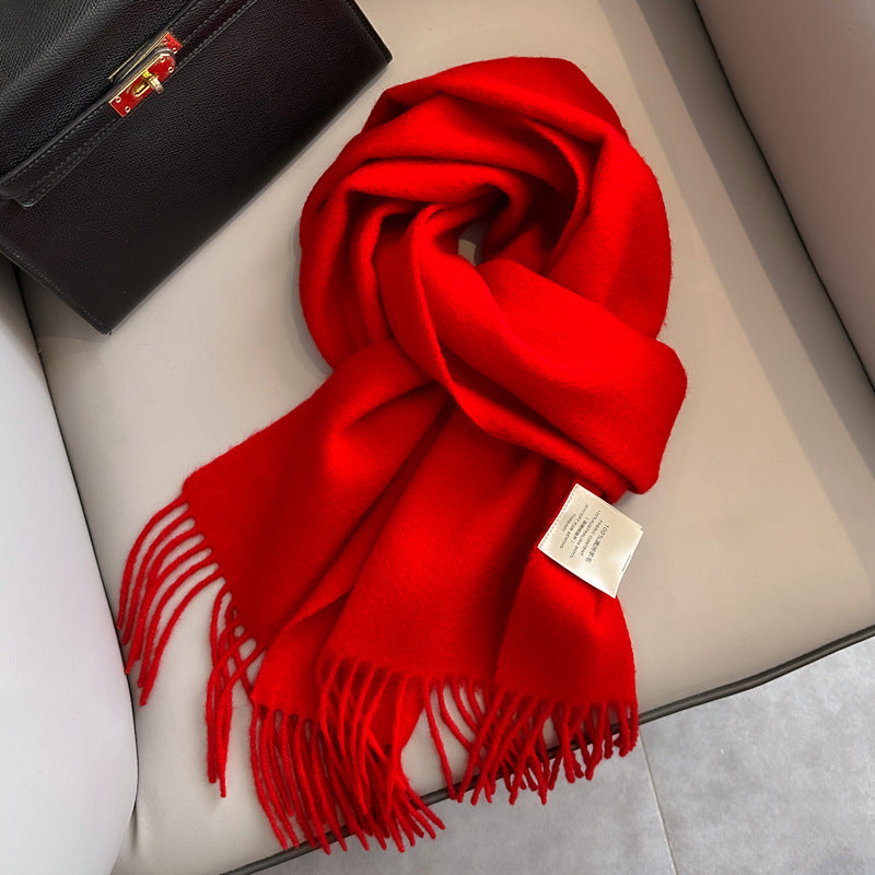 100% Pure Wool Scarf Solid Beige Shawl, Unisex Couple Warm Neck Wrap for Fall Winter