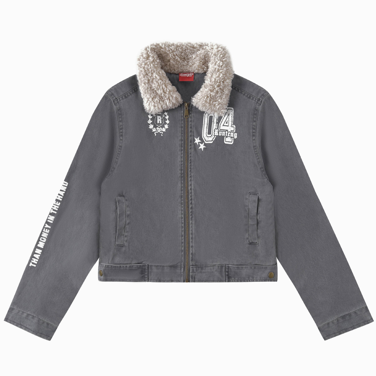 Chaqueta motera corta estampada con cuello de borreguito