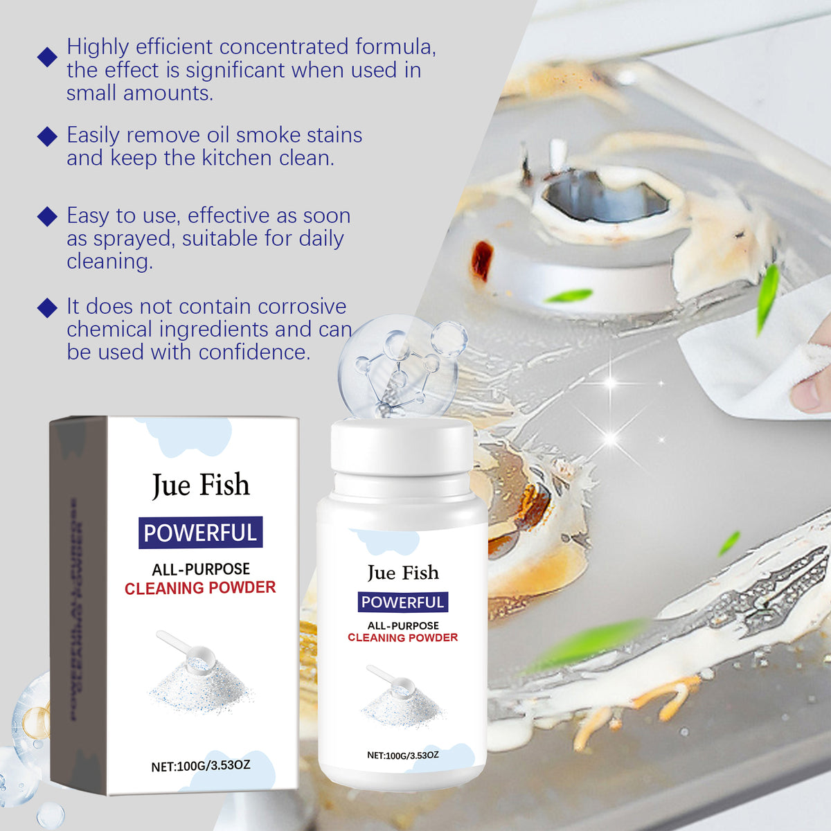 Multi-Purpose Kitchen Cleaning Powder Cleans Cooktop Stains Kitchen Grease Net Cleaner