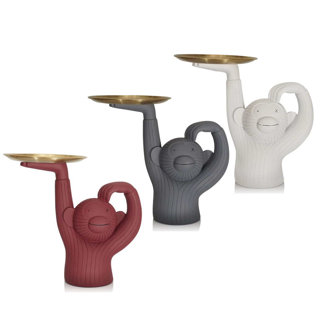 Figura decorativa de mono con bandeja