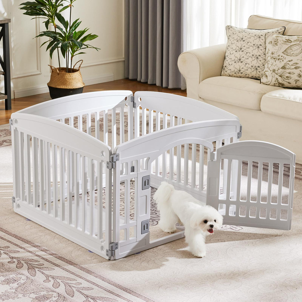 Corral plegable para perros blanco, 4 paneles