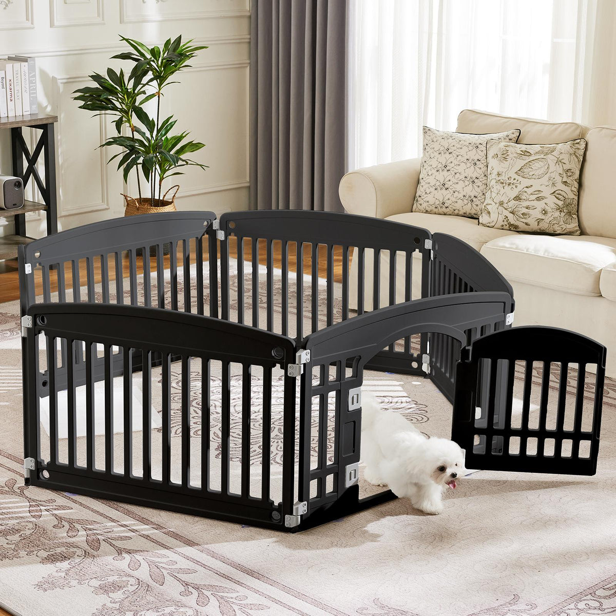 Corral plegable para perros negro, 6 paneles