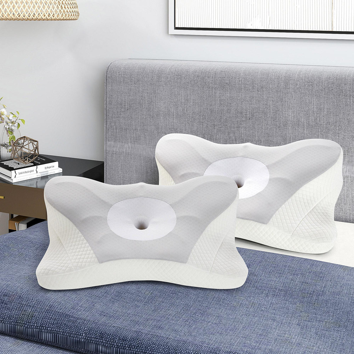 Almohada de espuma viscoelástica con contorno y doble altura — gris