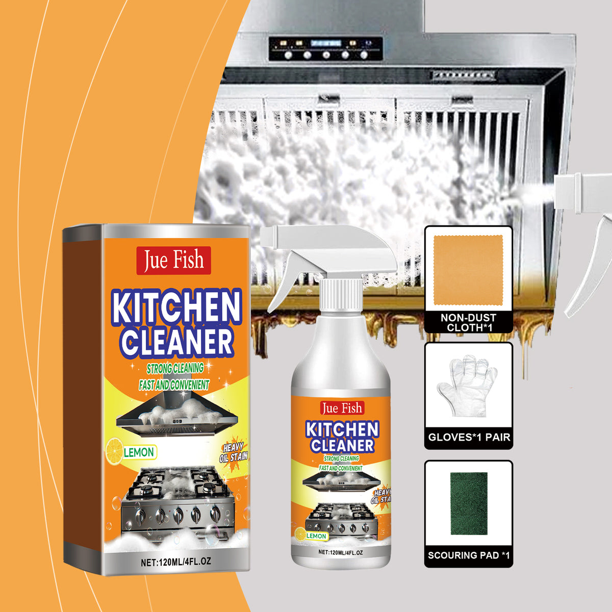 Kitchen Grease Cleaner, Multi-Effect Cleaning Kitchen Hood Stove Heavy Oil And Stubborn Dirt