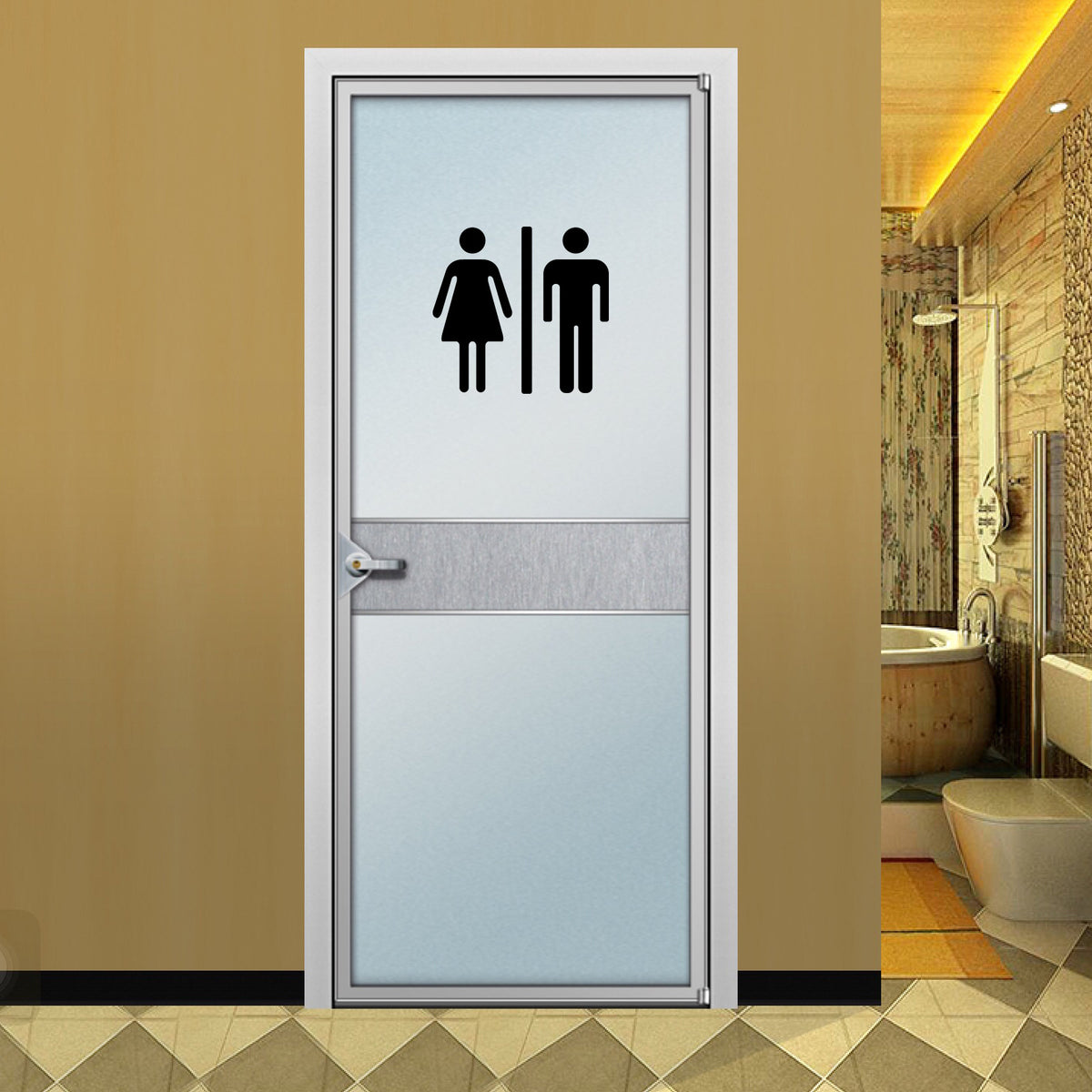 Adhesivos decorativos para puertas de baño y lavandería